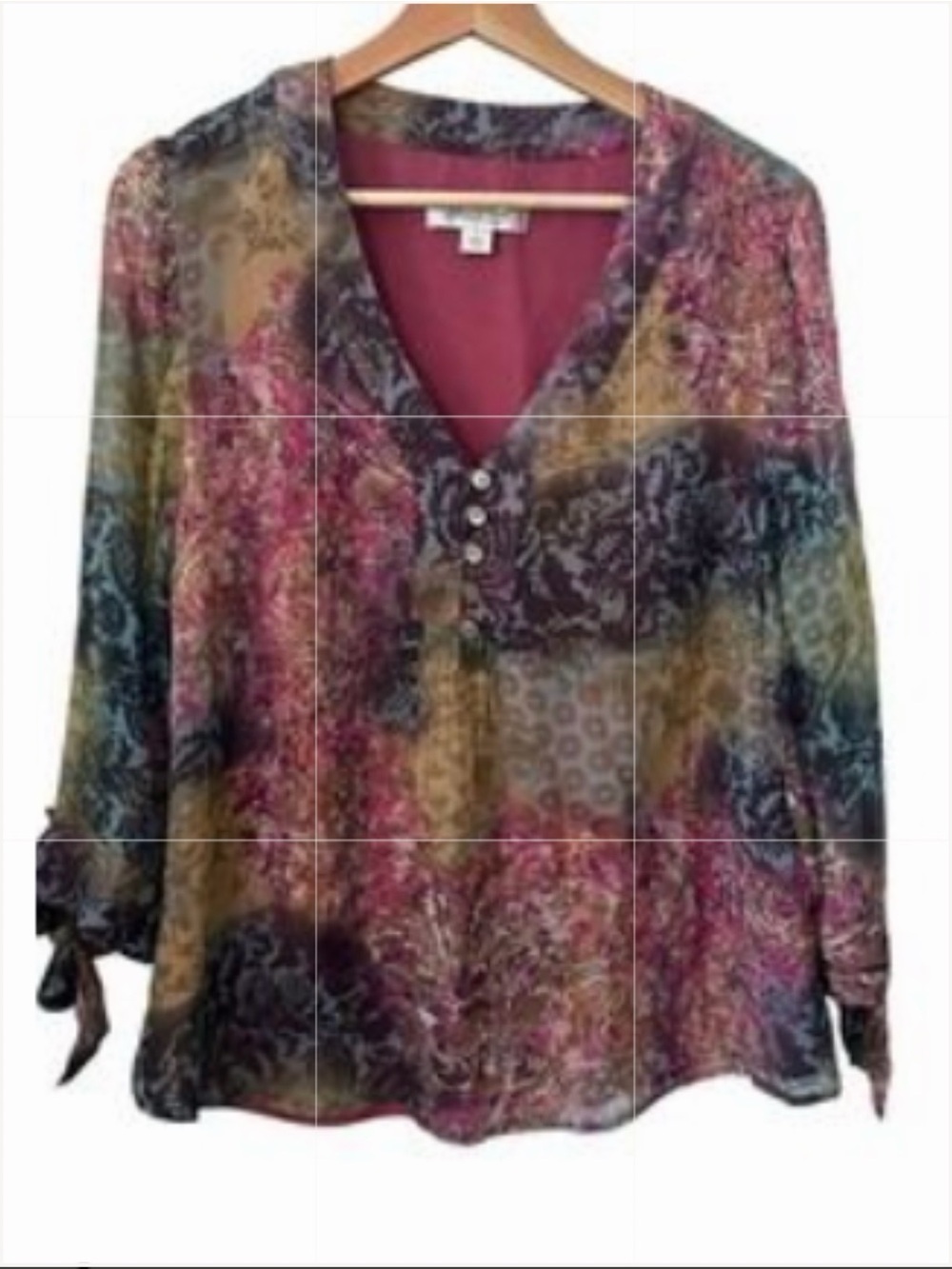 Coldwater Creek Bohemian Sheer Lined Multi Color Long sleeve V-Neck Blou…